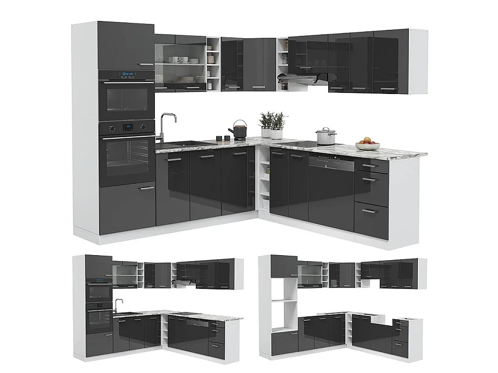 Eckküche anthrazit hochglanz/weiß 247x60x81.6 r-line