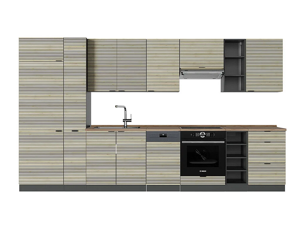 Complete keukeneenheid eiken paneel/antraciet 355x60x81.6 fame-line