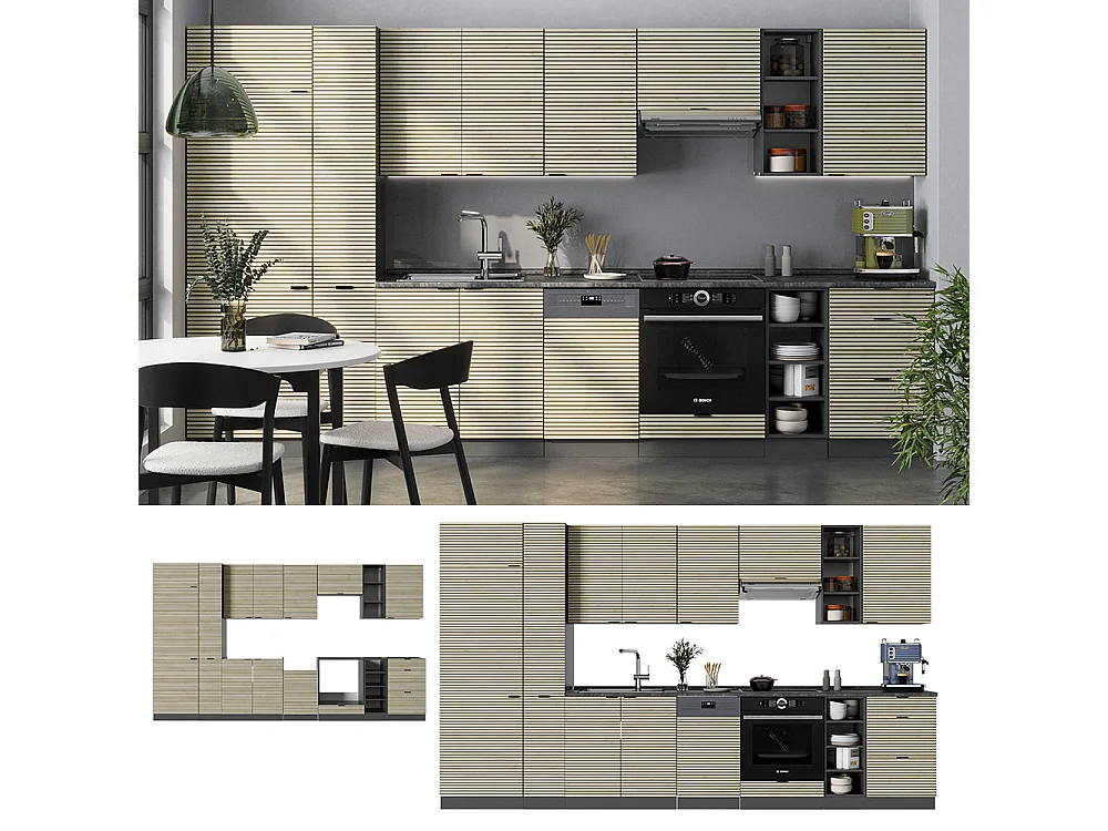 Complete keukeneenheid eiken paneel/antraciet 355x60x81.6 fame-line