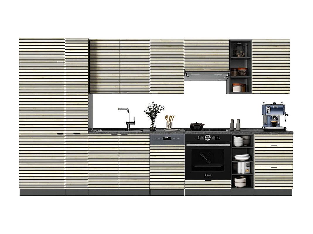Complete keukeneenheid eiken paneel/antraciet 355x60x81.6 fame-line