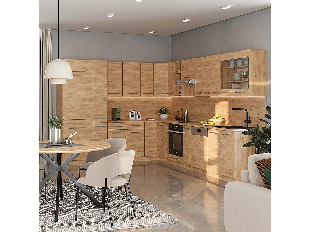 Cocina esquinera roble dorado 347x60x81.6 fame-line