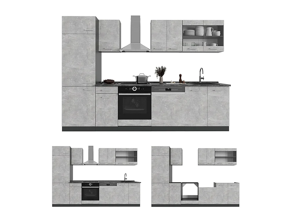 Køkkenrække beton/antracit 300x46x81.6 r-line