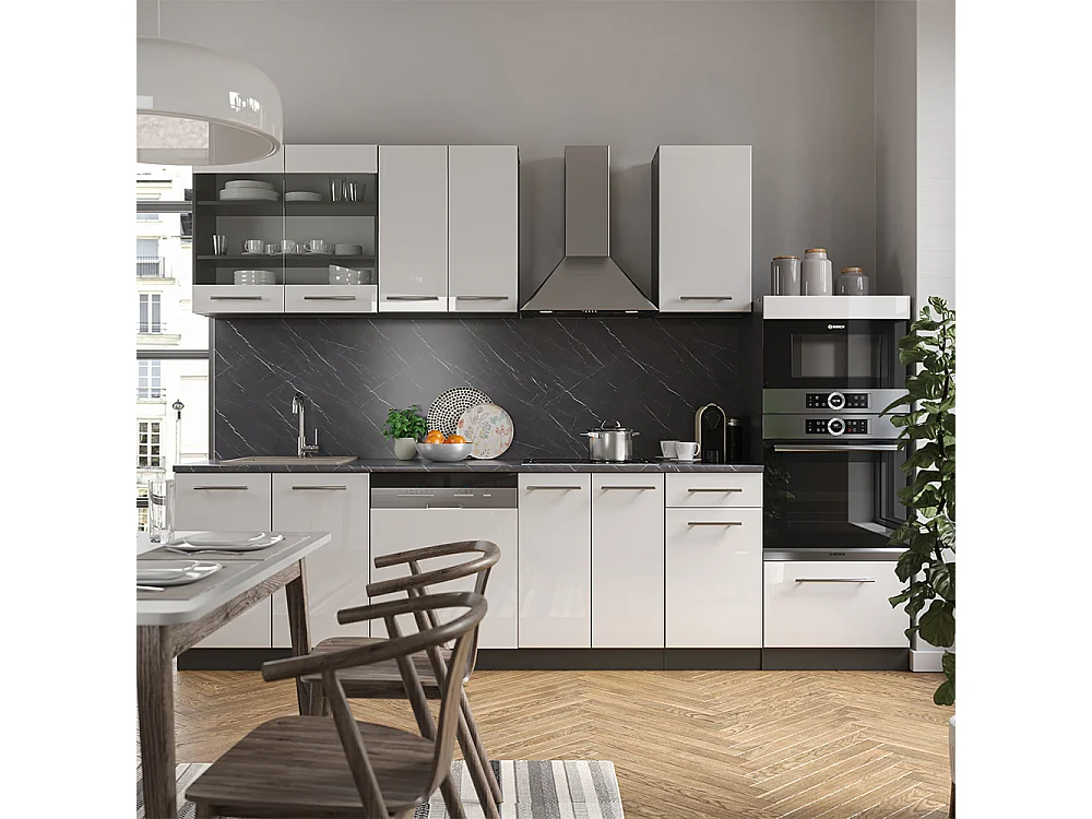 Mueble de cocina blanco brillo/antracita 300x60x81.6 fame-line