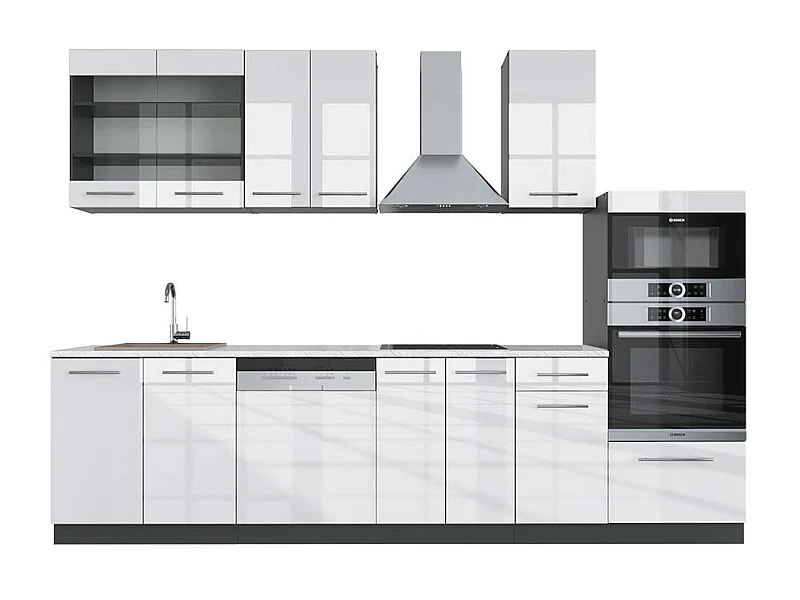 Kitchenette branco alto brilho/antracite 300x60x81.6 fame-line
