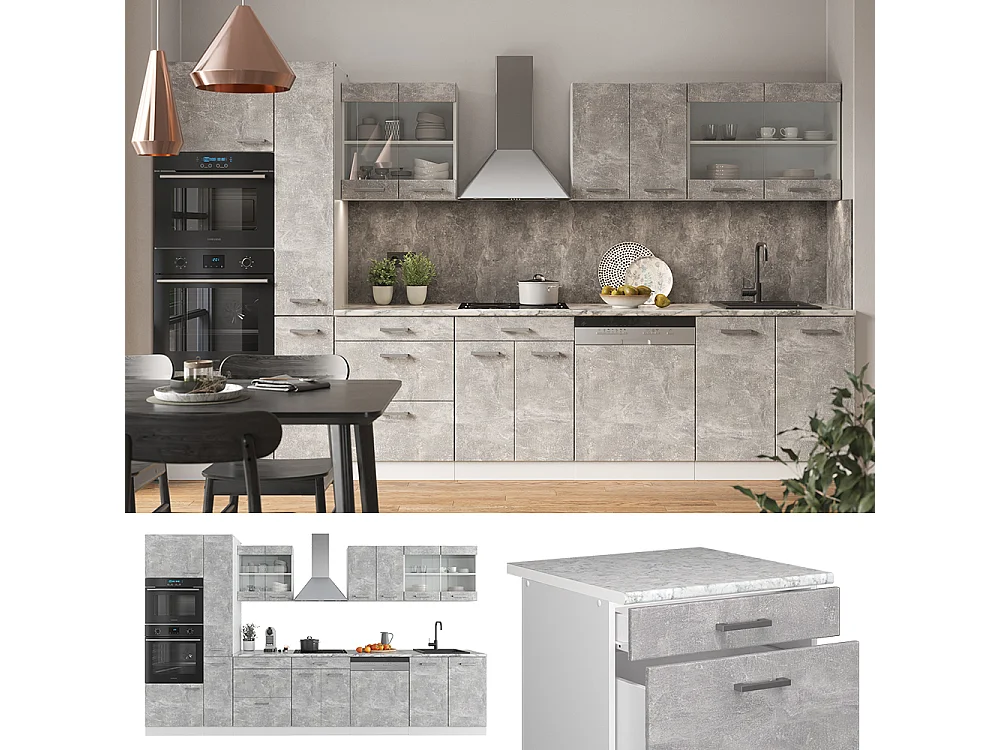 Cucina componibile cemento/bianco 350x46x81.6 r-line