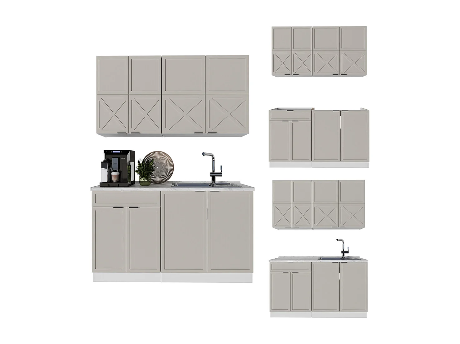 Cozinha individual cinzabege/branco 140x60x81.6 fame-line
