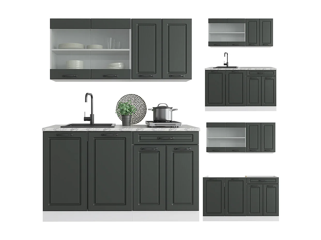 Single kitchen anthracite country house / white 140x60x81.6 r-line