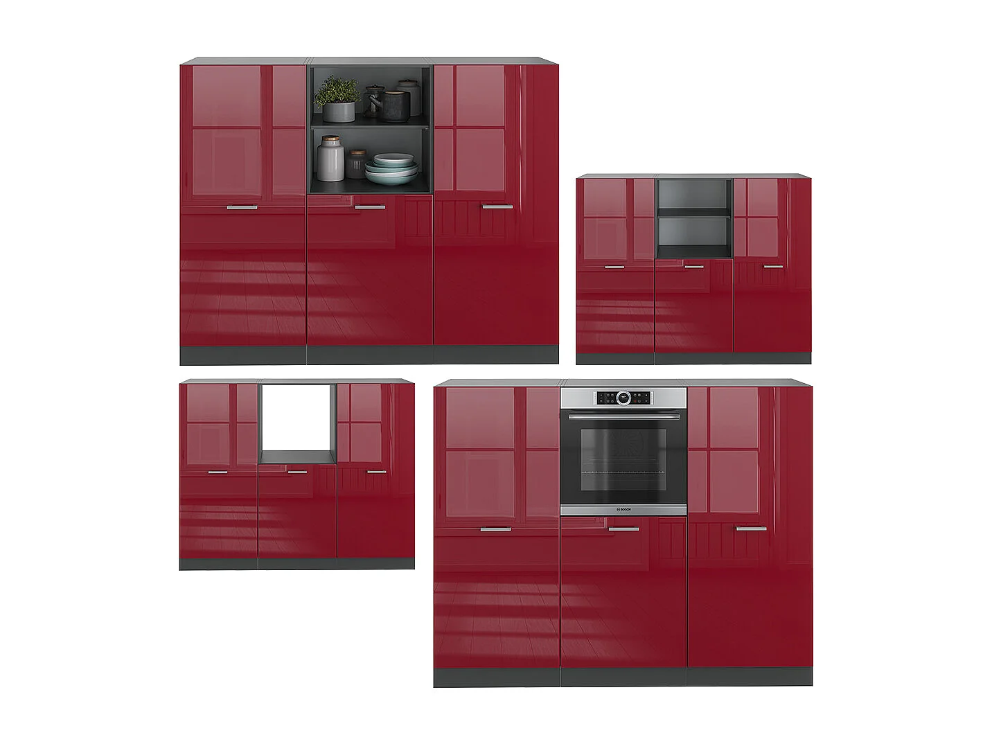 Bloc cuisine rouge brillant/anthracite 180x46x81.6 r-line