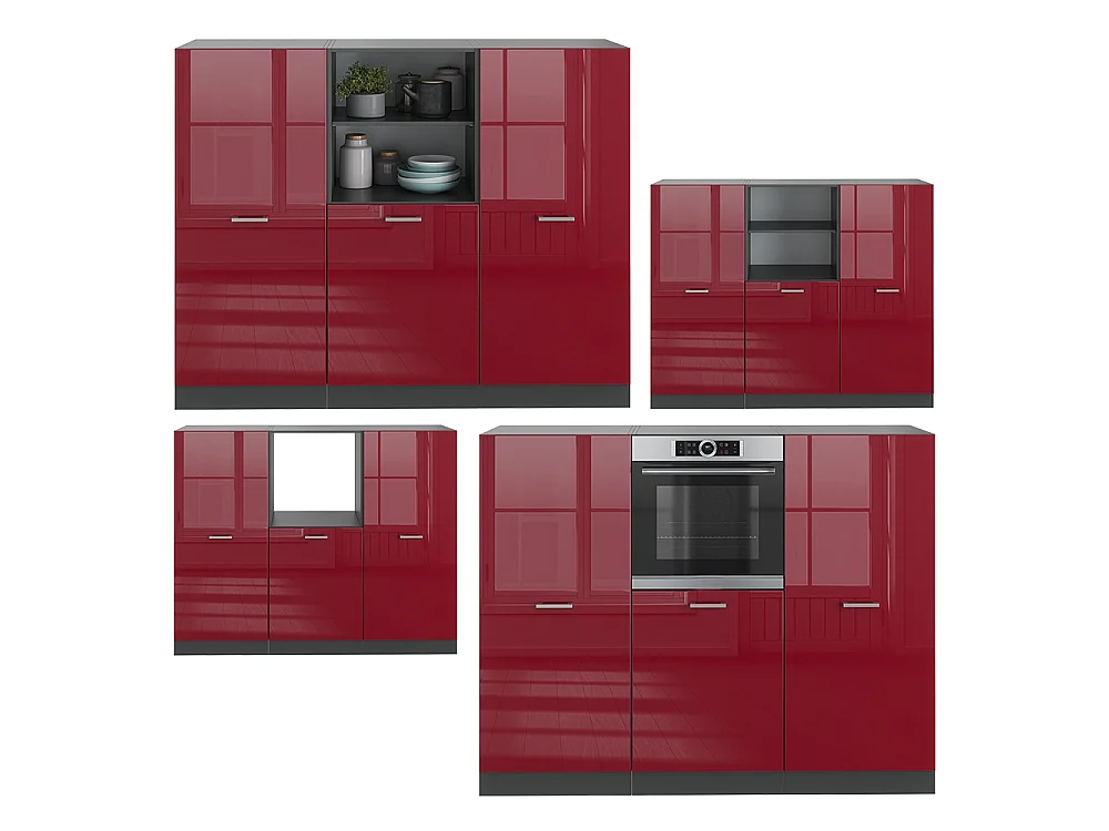 Bloc cuisine rouge brillant/anthracite 180x46x81.6 r-line