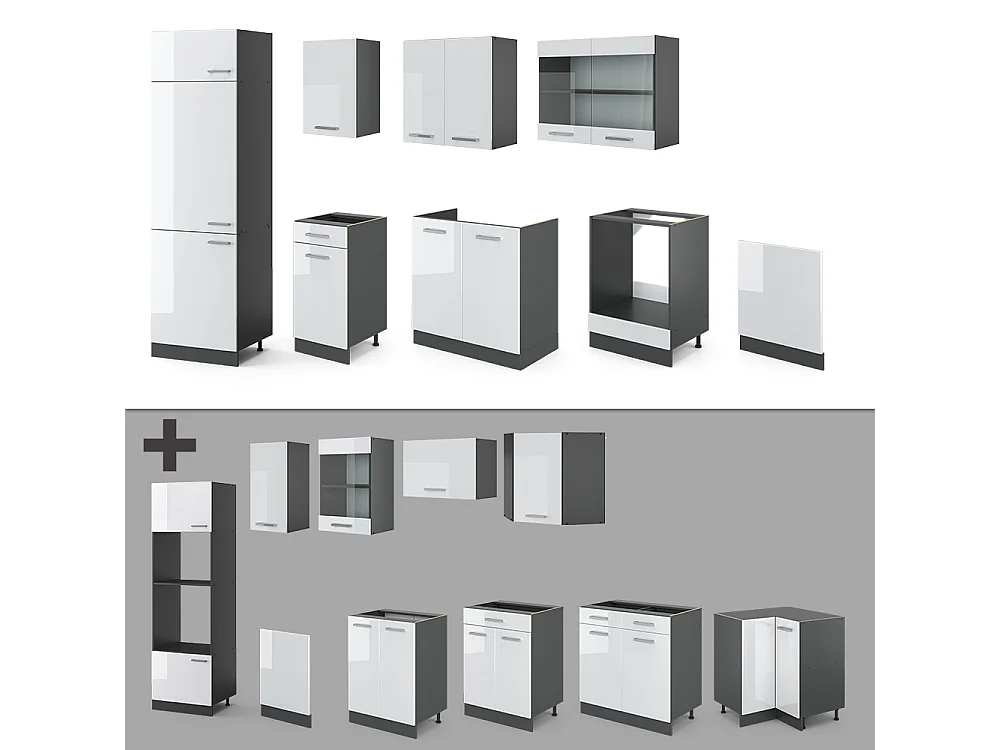 Cuisine blanc brillant/anthracite 300x60x81.6 r-line