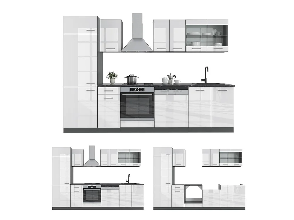 Complete keukeneenheid wit hoogglans/antraciet 300x60x81.6 r-line