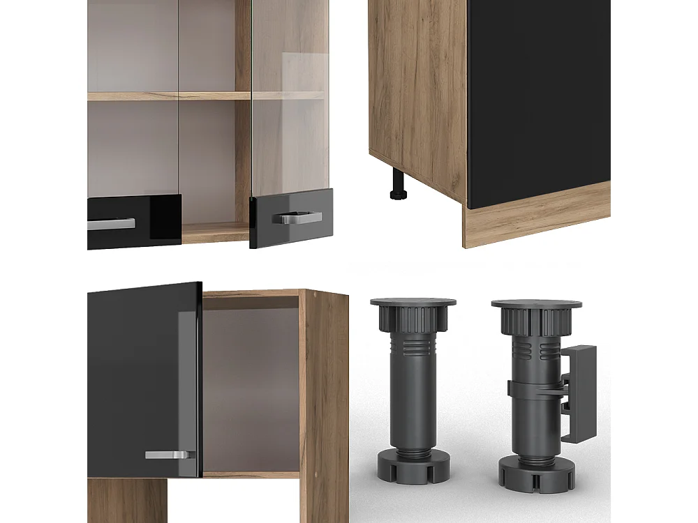 Küchenzeile schwarz hochglanz/goldkraft eiche 300x60x81.6 r-line