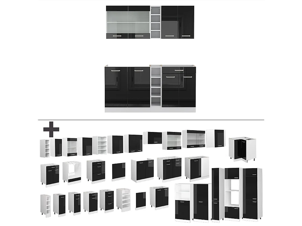 Cocina versátil negro brillo/blanco 160x60x81.6 r-line
