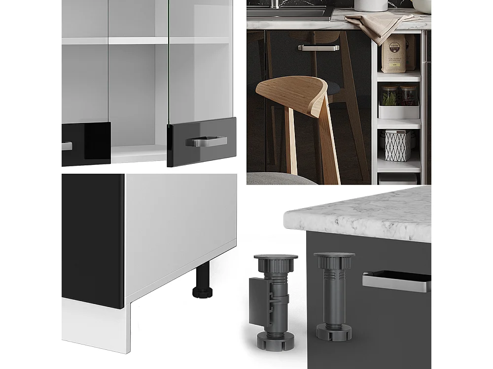 Cuisine noir brillant/blanc 160x60x81.6 r-line