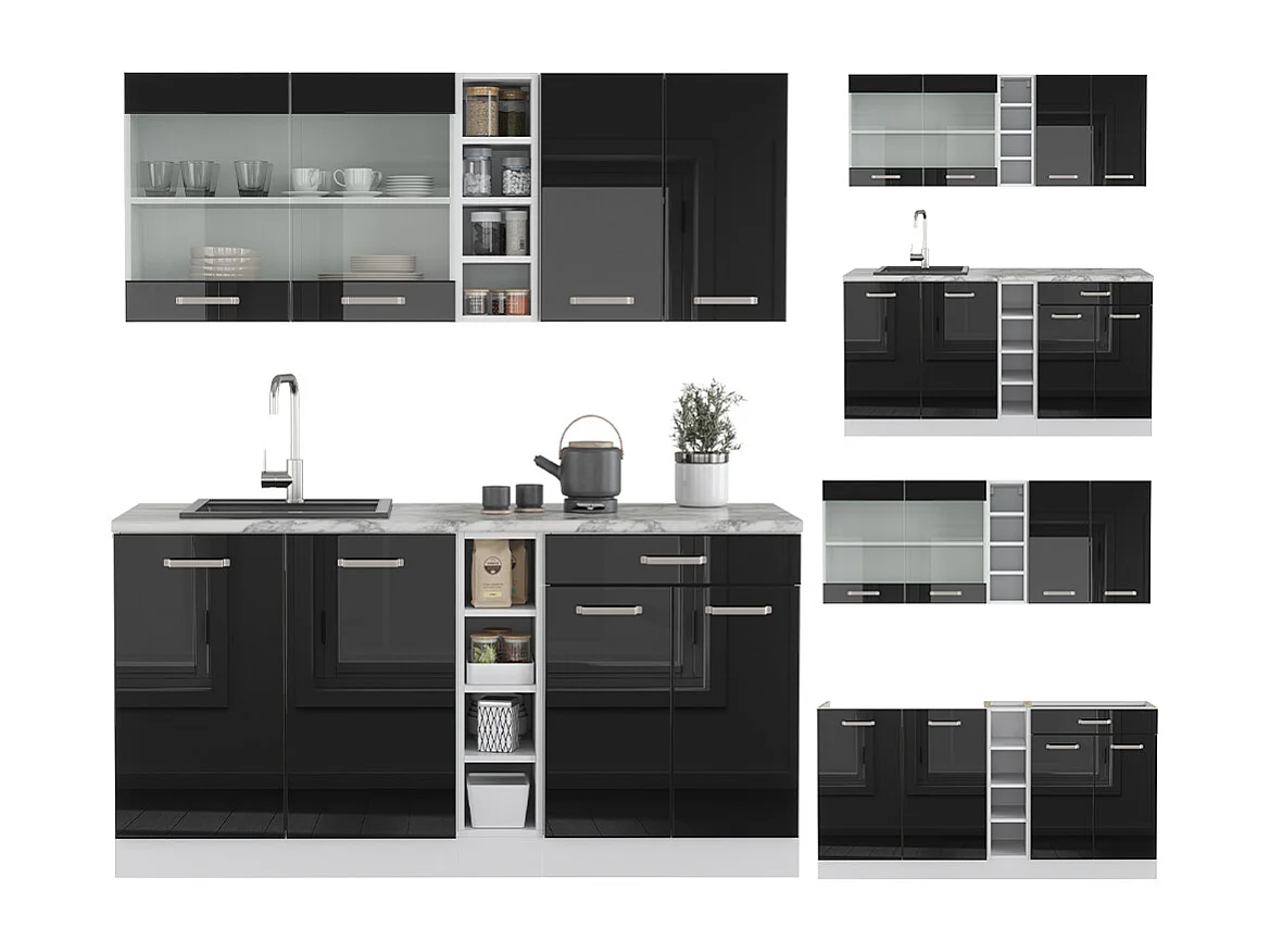 Cuisine noir brillant/blanc 160x60x81.6 r-line