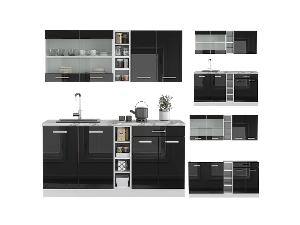 Cuisine noir brillant/blanc 160x60x81.6 r-line