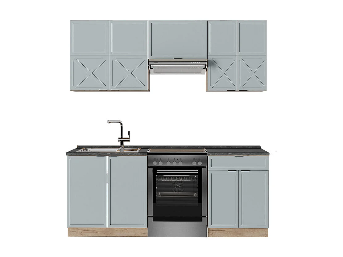 Cuisine bleu clair-gris/chêne force dor 200x60x81.6 fame-line