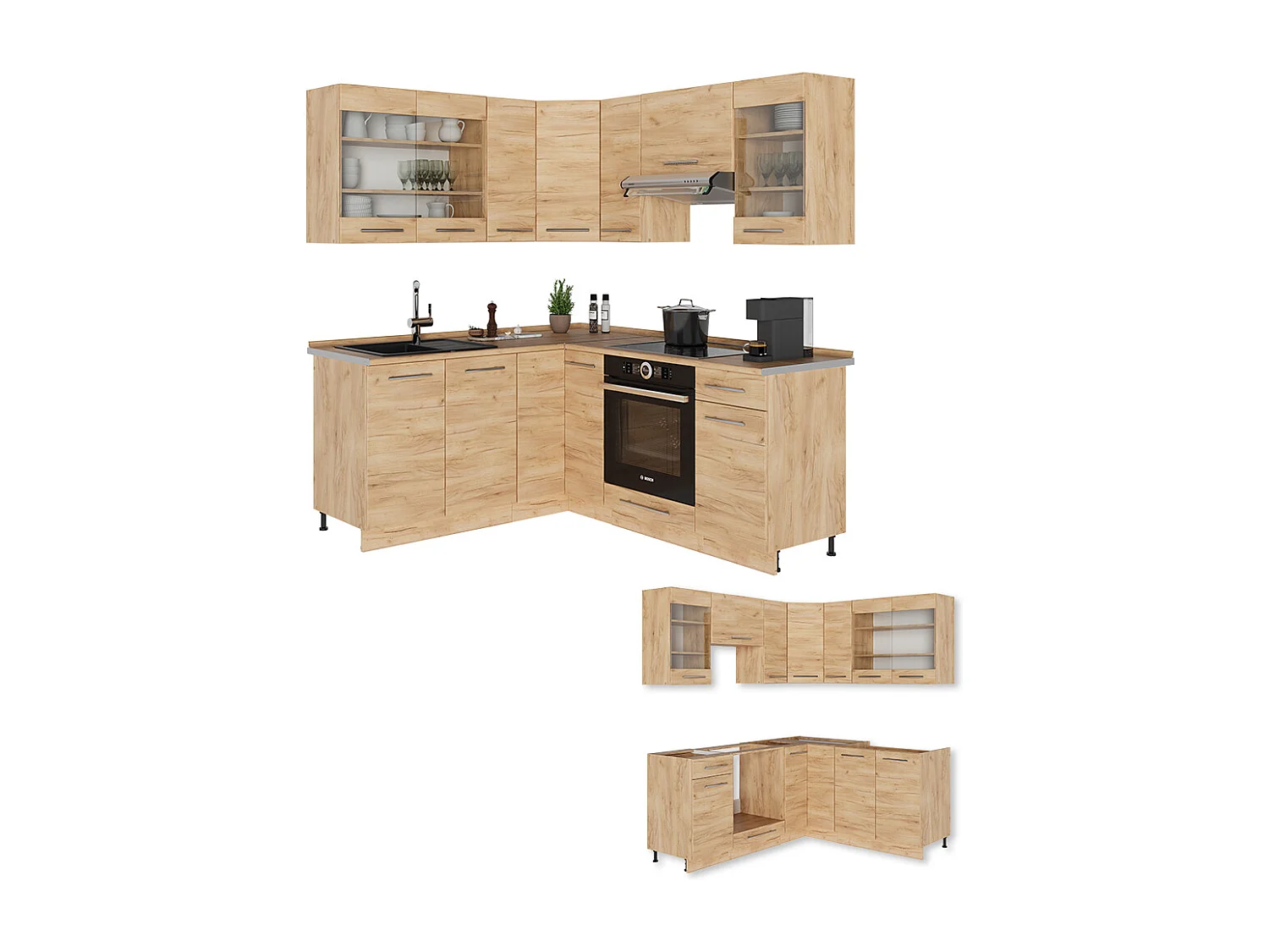 Cocina esquinera roble dorado 190x46x81.6 fame-line