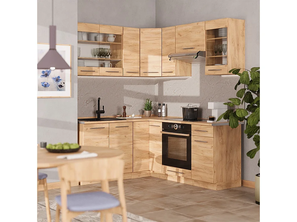 Hjørnekøkken gylden eg/gylden eg 190x46x81.6 fame-line