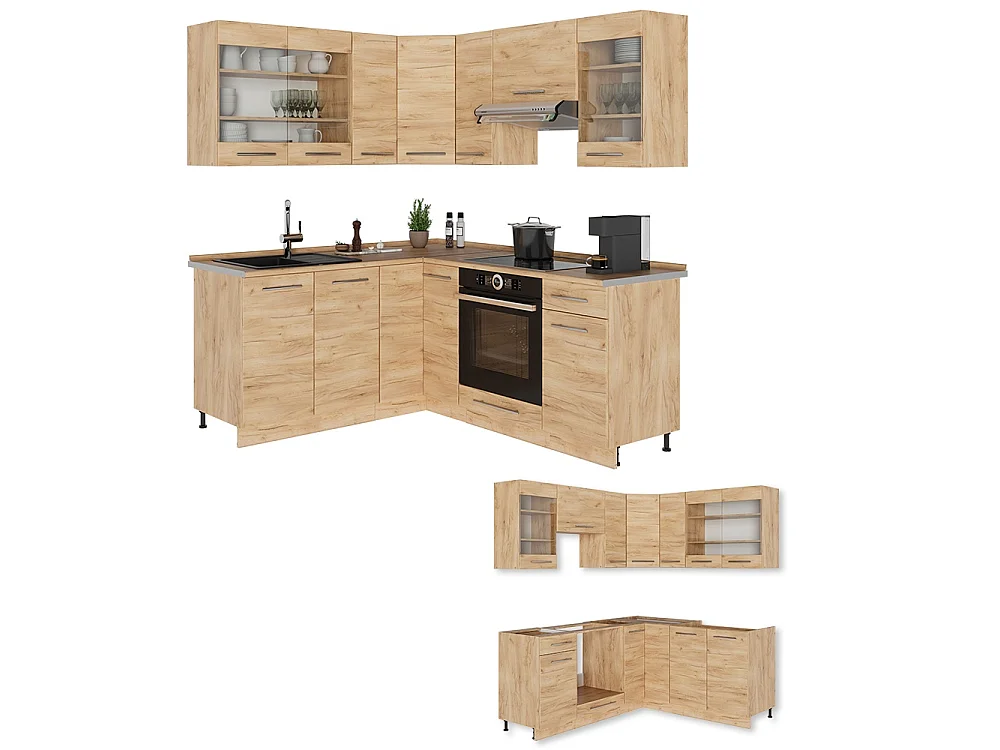 Hjørnekøkken gylden eg/gylden eg 190x46x81.6 fame-line