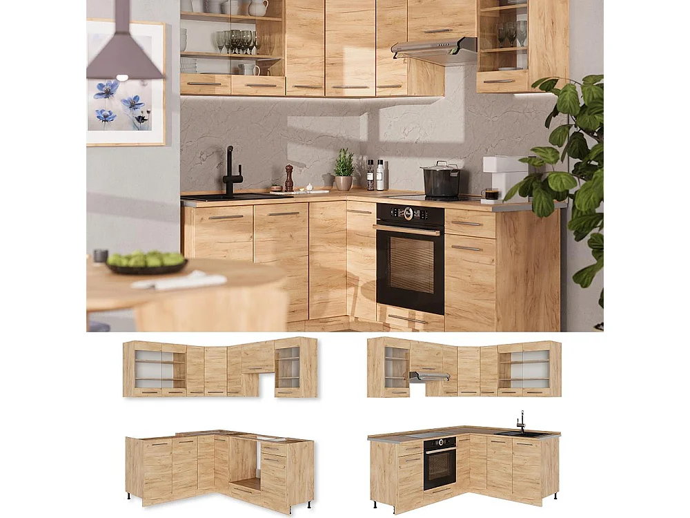 Hoekkeuken goudkleurig eiken/goudkleurig eiken 190x46x81.6 fame-line