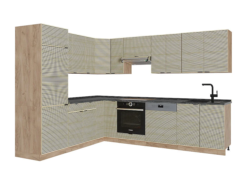 Cuisine en angle chêne lambris/chêne doré 227x60x81.6 fame-line