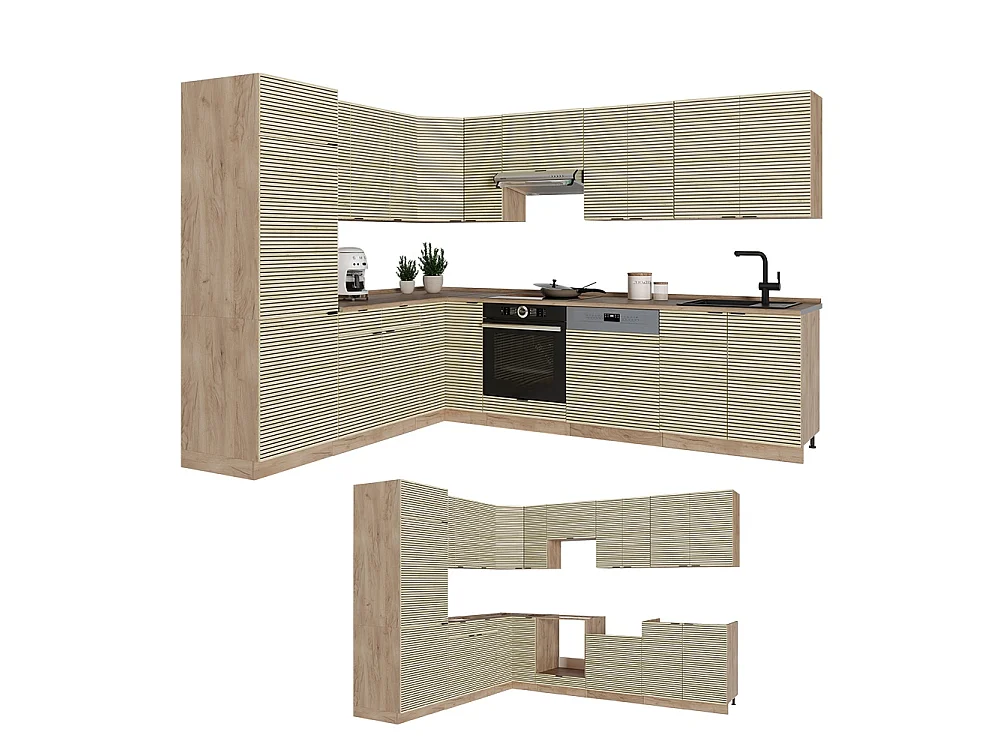 Cocina esquinera panel de roble/roble dorado 287x60x81.6 fame-line