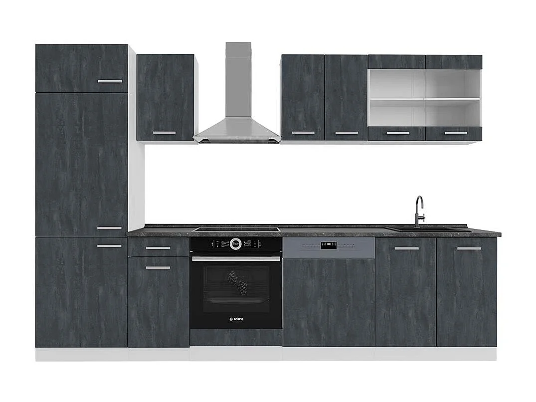 Cuisine noir béton/blanc 300x60x81.6 r-line