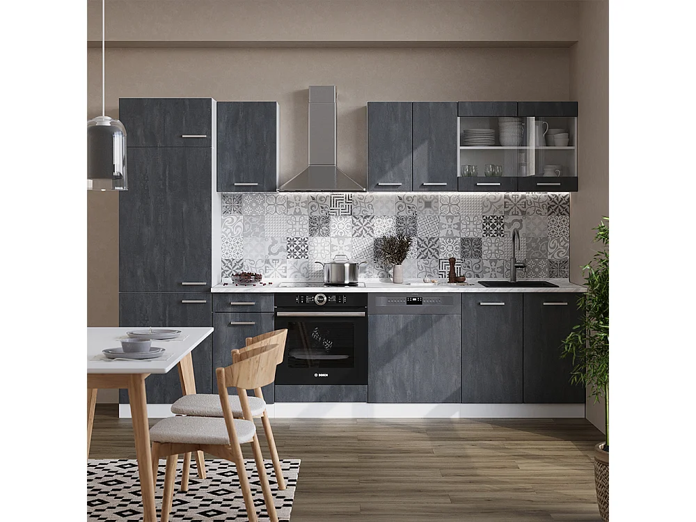 Cuisine noir béton/blanc 300x60x81.6 r-line