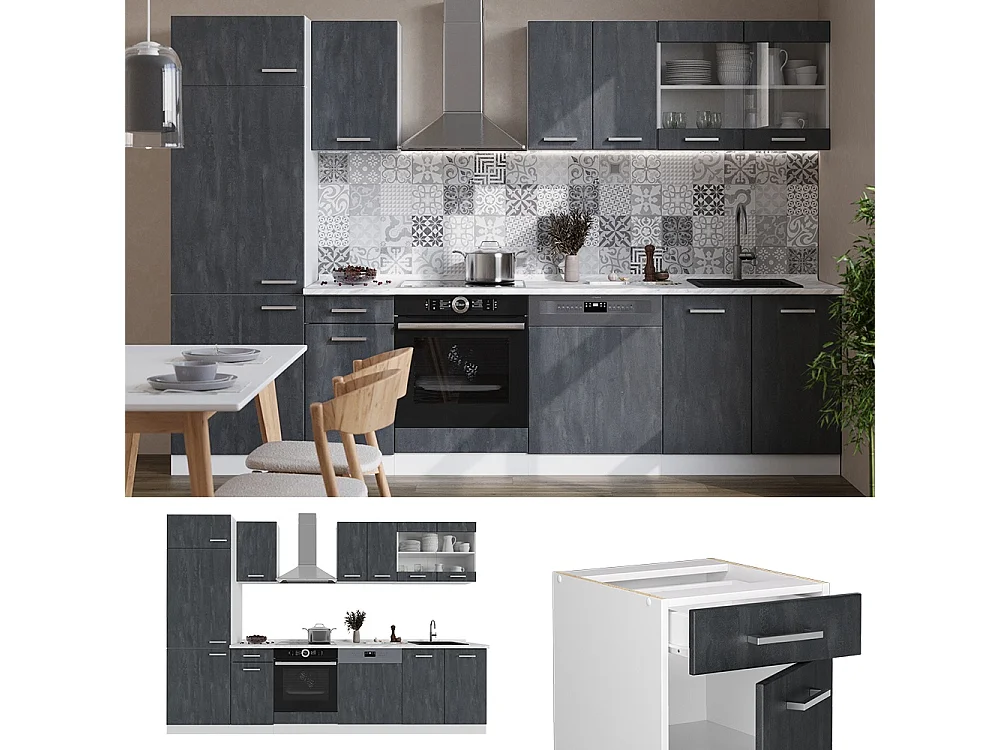Cuisine noir béton/blanc 300x60x81.6 r-line