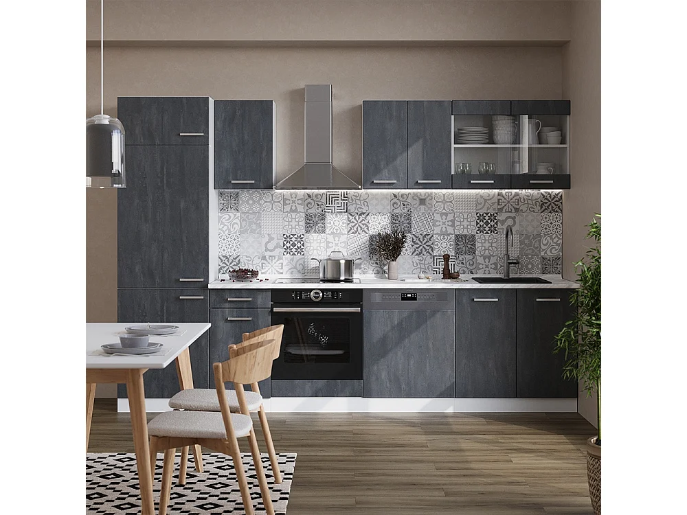 Cuisine noir béton/blanc 300x60x81.6 r-line