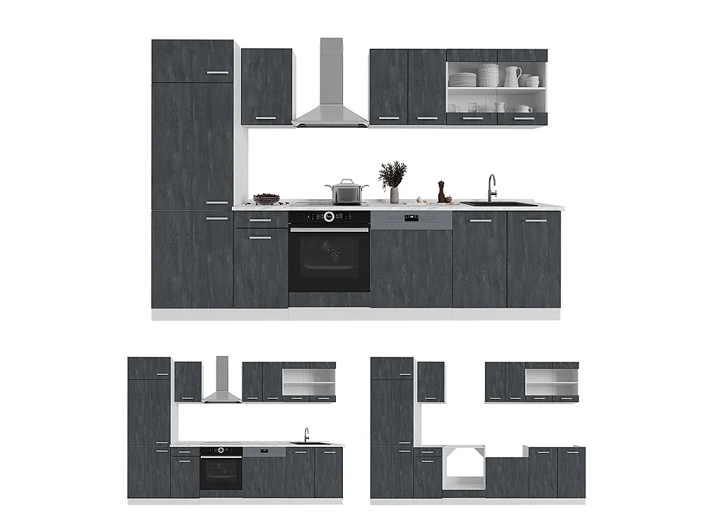 Cuisine noir béton/blanc 300x60x81.6 r-line