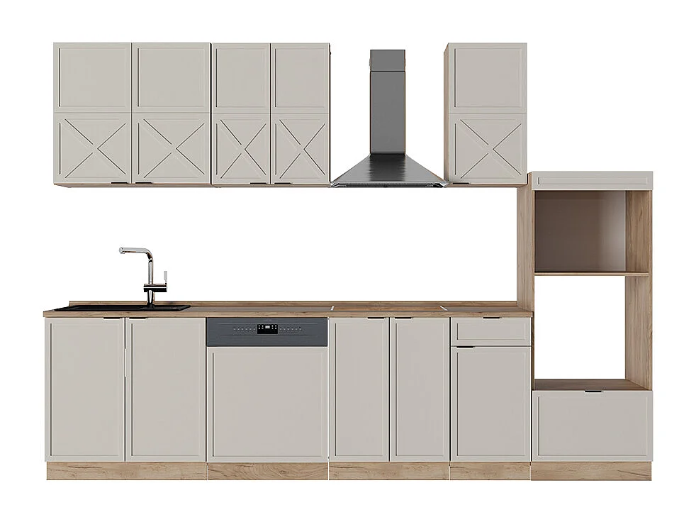 Cuisine grisbeige/chêne doré 300x60x81.6 fame-line