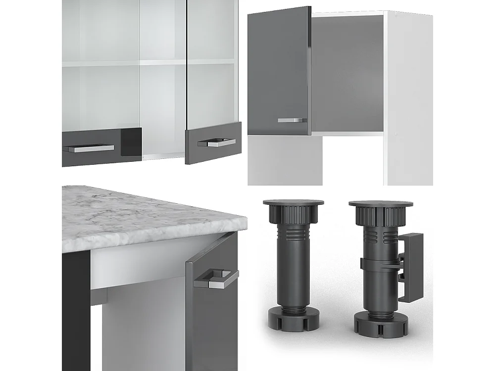 Cucina angolare completa antracite lucido/bianco 247x60x81.6 r-line