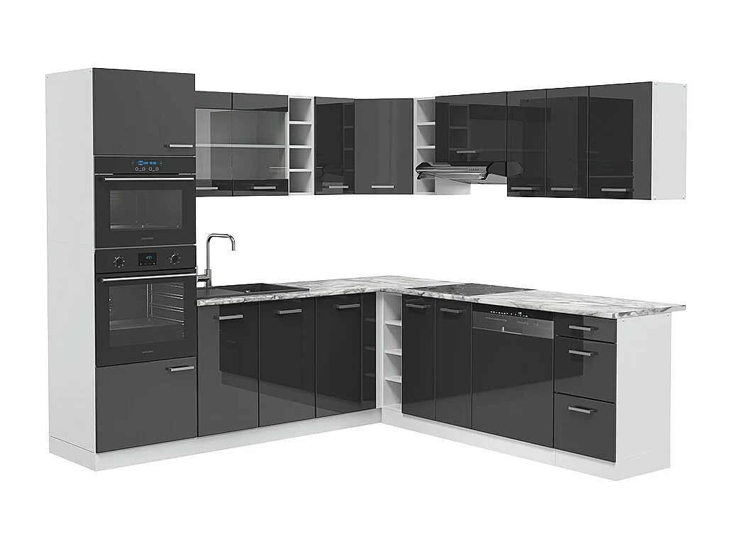 Cuisine en angle anthracite brillant/blanc 247x60x81.6 r-line