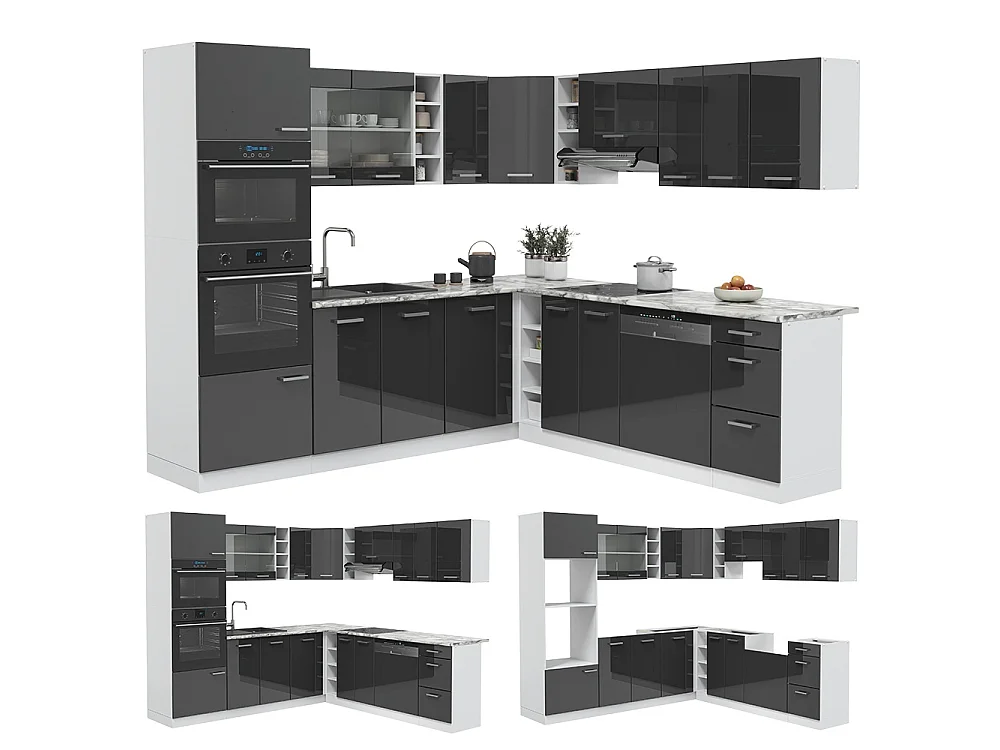 Cuisine en angle anthracite haute brillance/blanc 247x60x81.6 r-line