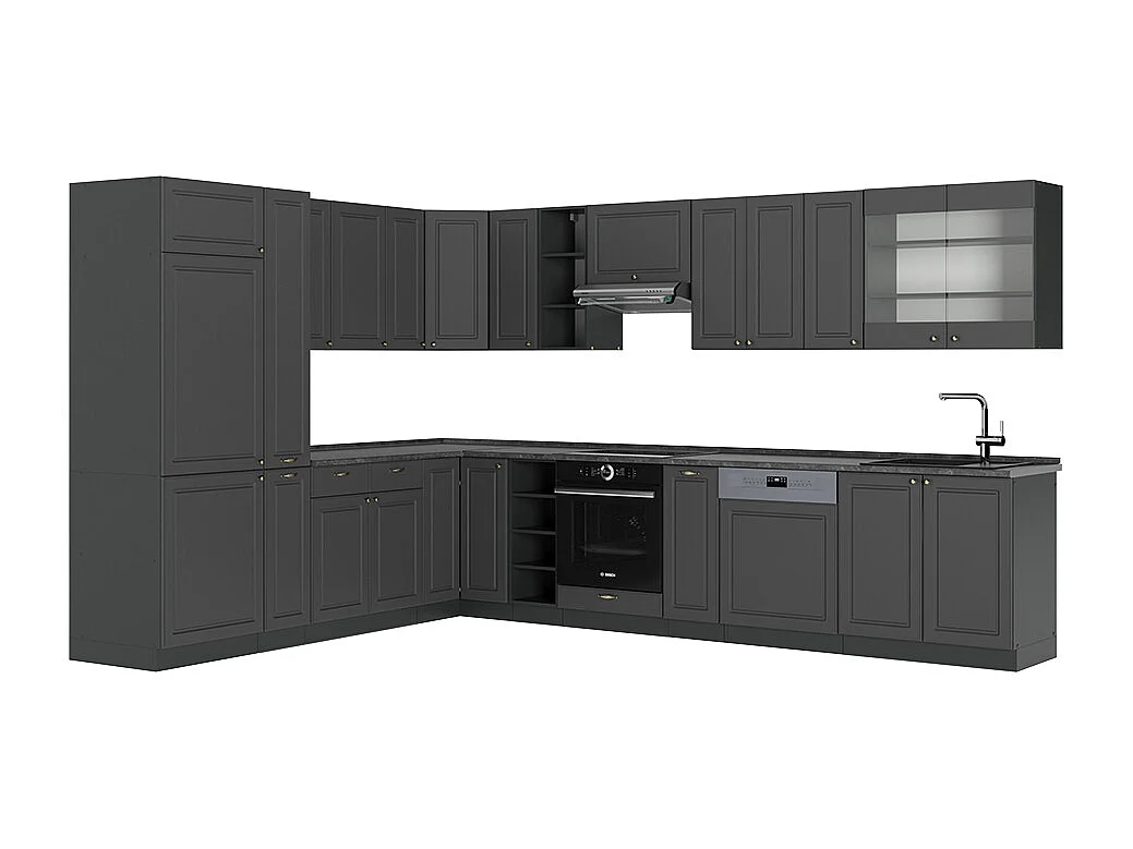 Cocina esquinera antracita-oro landhaus 347x46x81.6 fame-line
