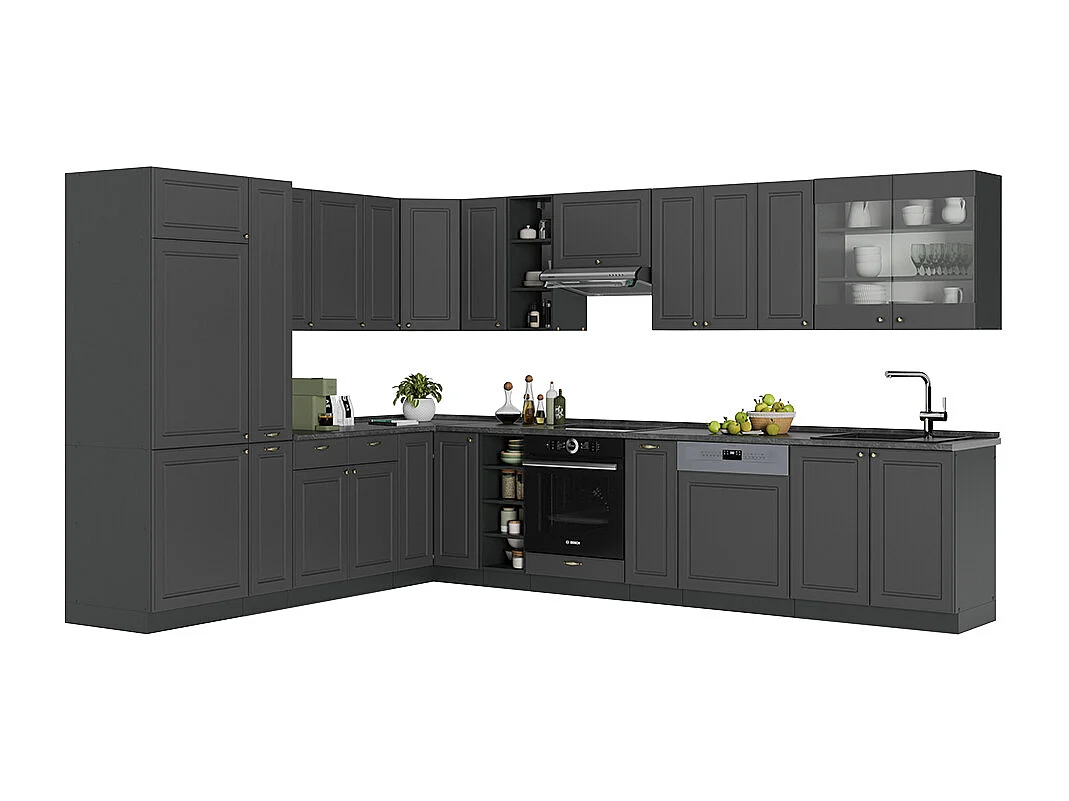 Cocina esquinera antracita-oro landhaus 347x46x81.6 fame-line