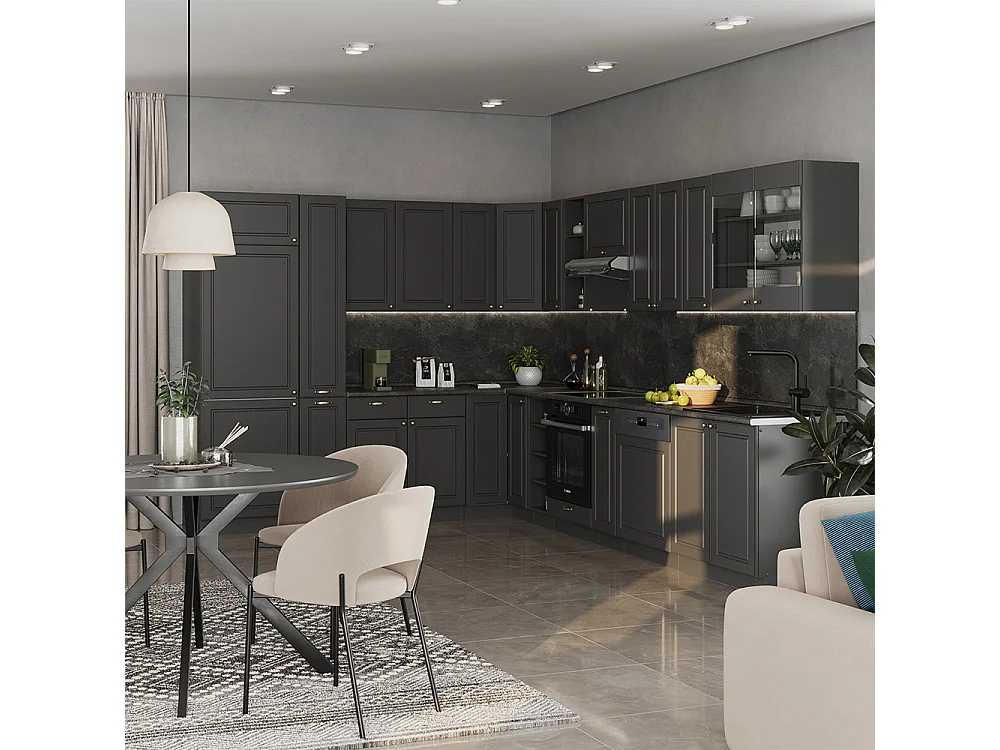 Cuisine en angle anthrazit-gold landhaus 347x46x81.6 fame-line