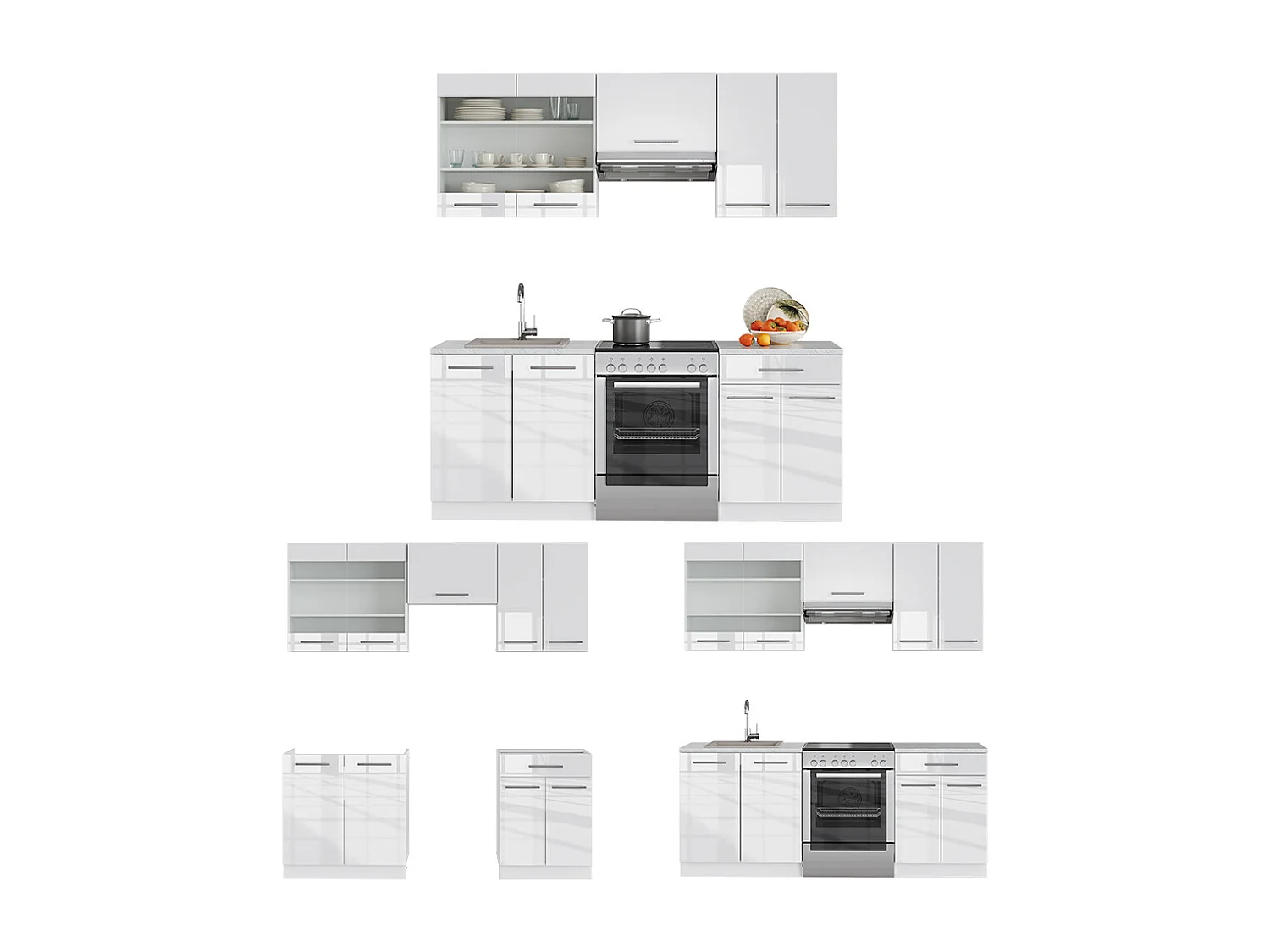 Mueble de cocina blanco alto brillo/blanco 200x60x81.6 fame-line
