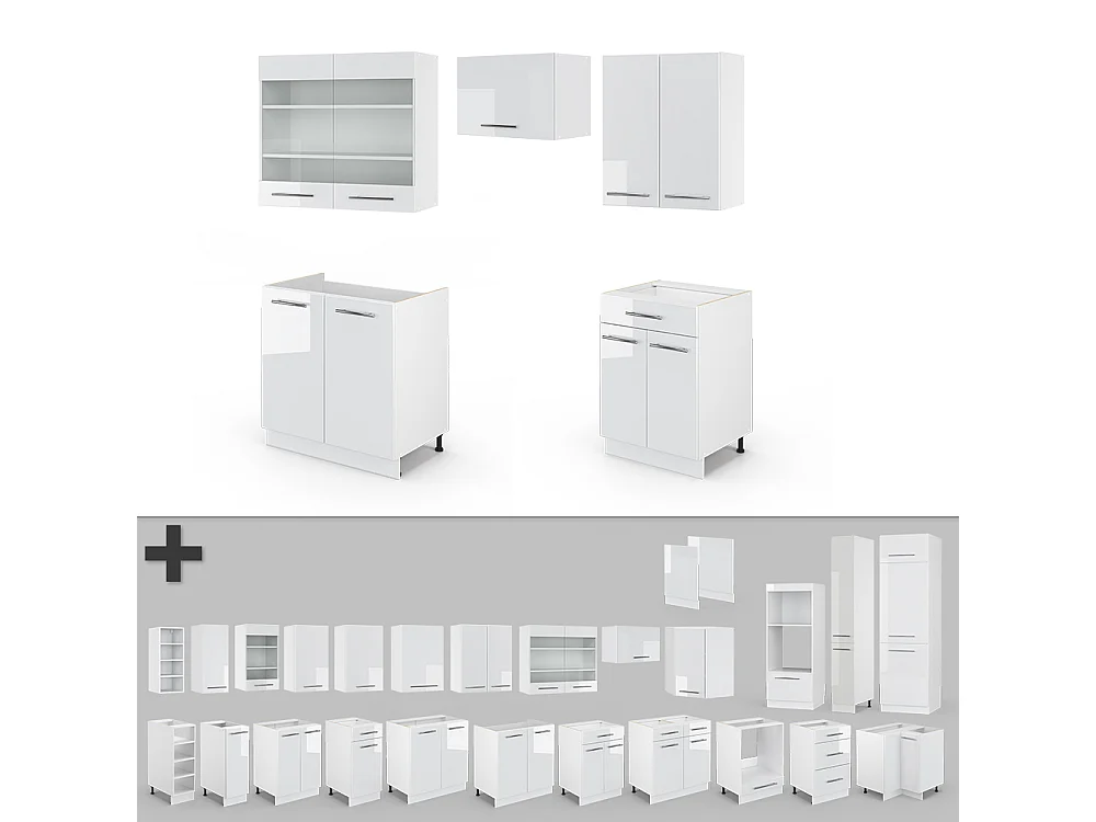 Cucina componibile bianco lucido/bianco 200x60x81.6 fame-line