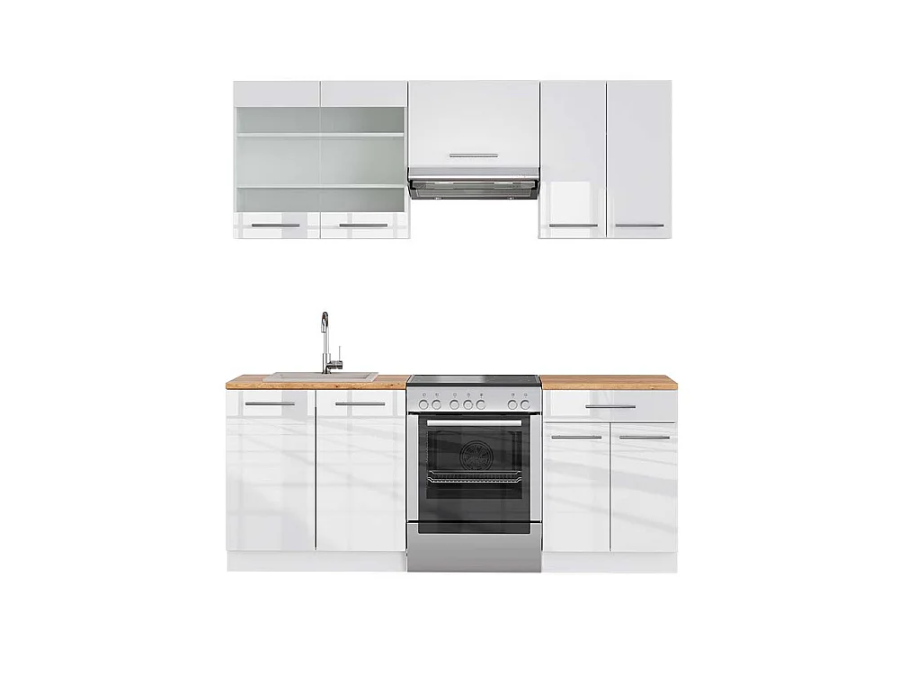 Køkkenrække hvid højglans/hvid 200x60x81.6 fame-line