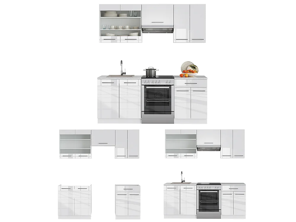 Køkkenrække hvid højglans/hvid 200x60x81.6 fame-line