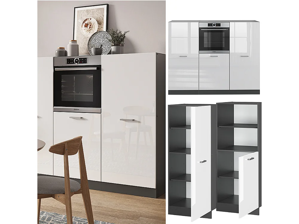 Bloque de cocina blanco brillo/antracita 180x46x81.6 r-line