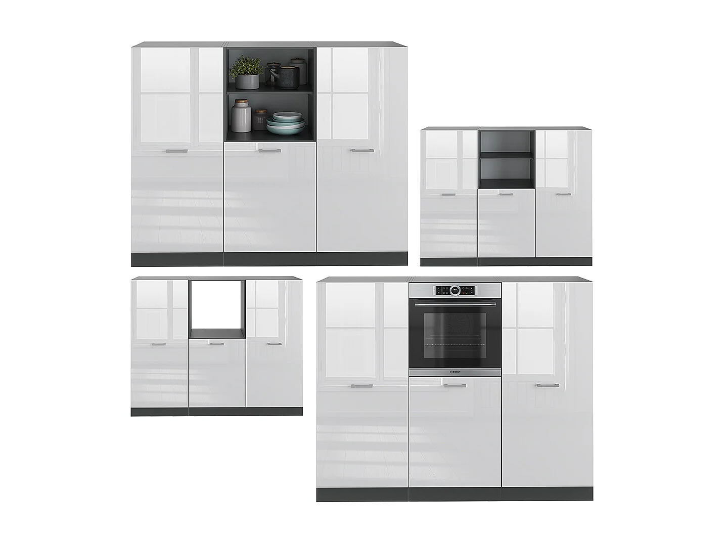 Bloc cuisine blanc brillant/anthracite 180x46x81.6 r-line