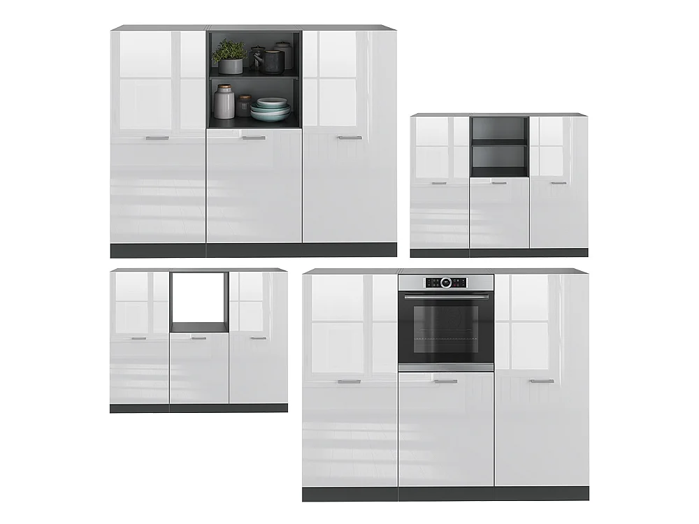 Bloc cuisine blanc brillant/anthracite 180x46x81.6 r-line