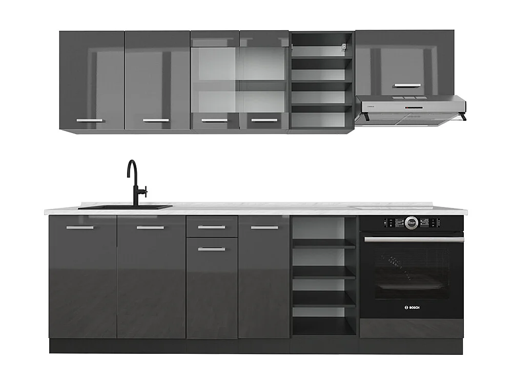 Mueble de cocina antracita brillo intenso/antracita 240x60x81.6 r-line