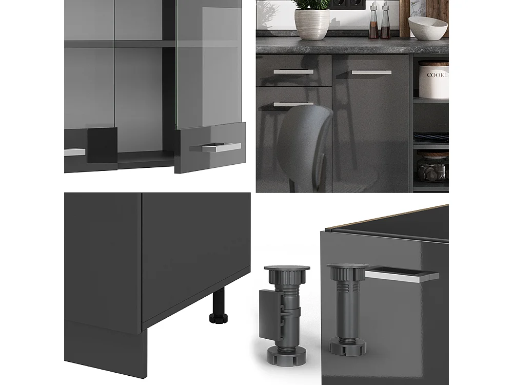 Mueble de cocina antracita brillo intenso/antracita 240x60x81.6 r-line