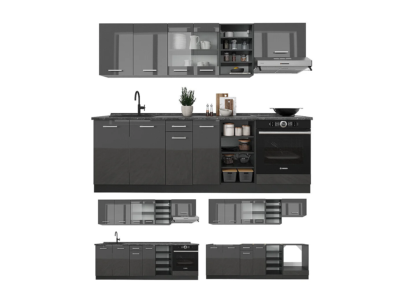 Mueble de cocina antracita brillo intenso/antracita 240x60x81.6 r-line