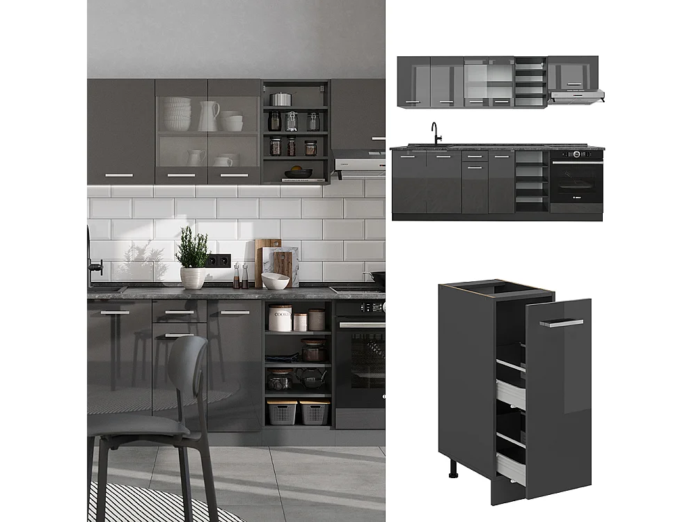 Mueble de cocina antracita brillo intenso/antracita 240x60x81.6 r-line